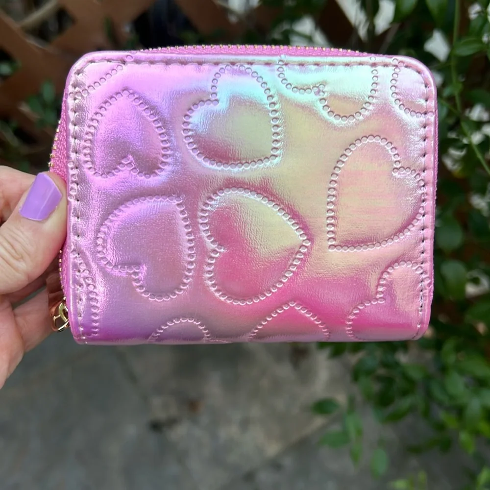 Iridescent Pink Heart Embossed Boho Wallet